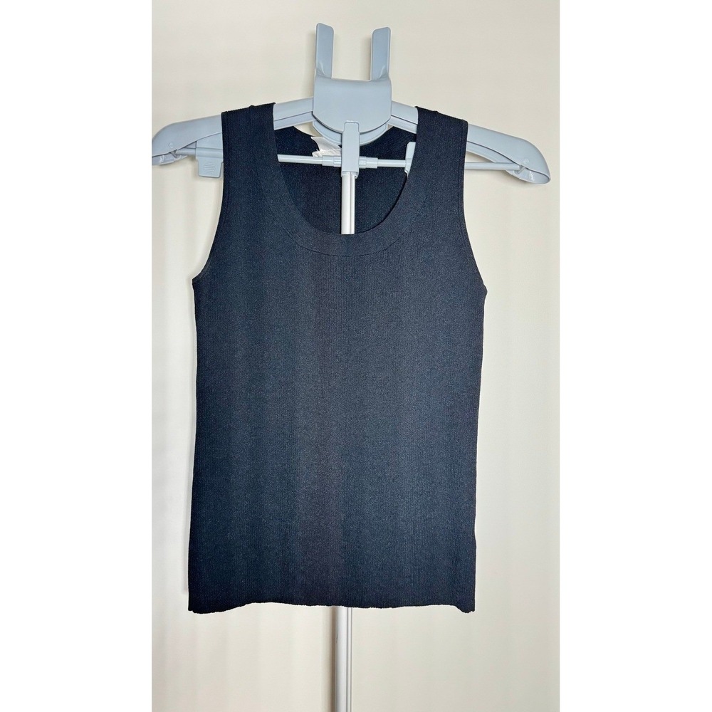 Kate Hill Women Black Ribbed Knit Scoop Neck Tank Top Sleeveless Shirt Small
